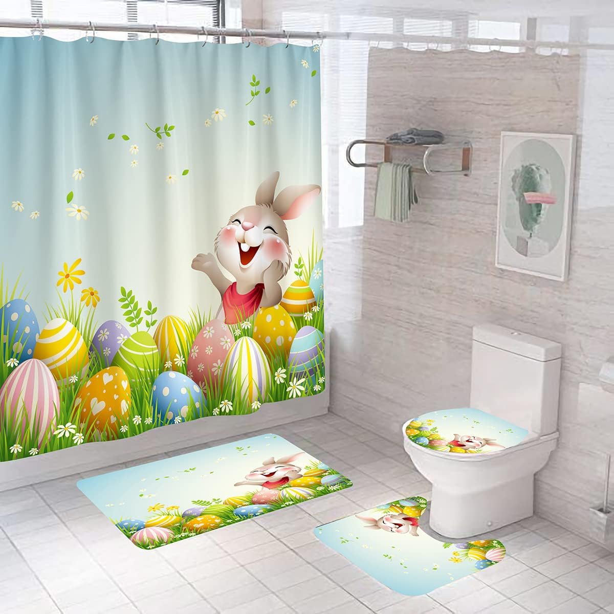 Juirnost Happy Easter Shower Curtain Easter Bunny Shower