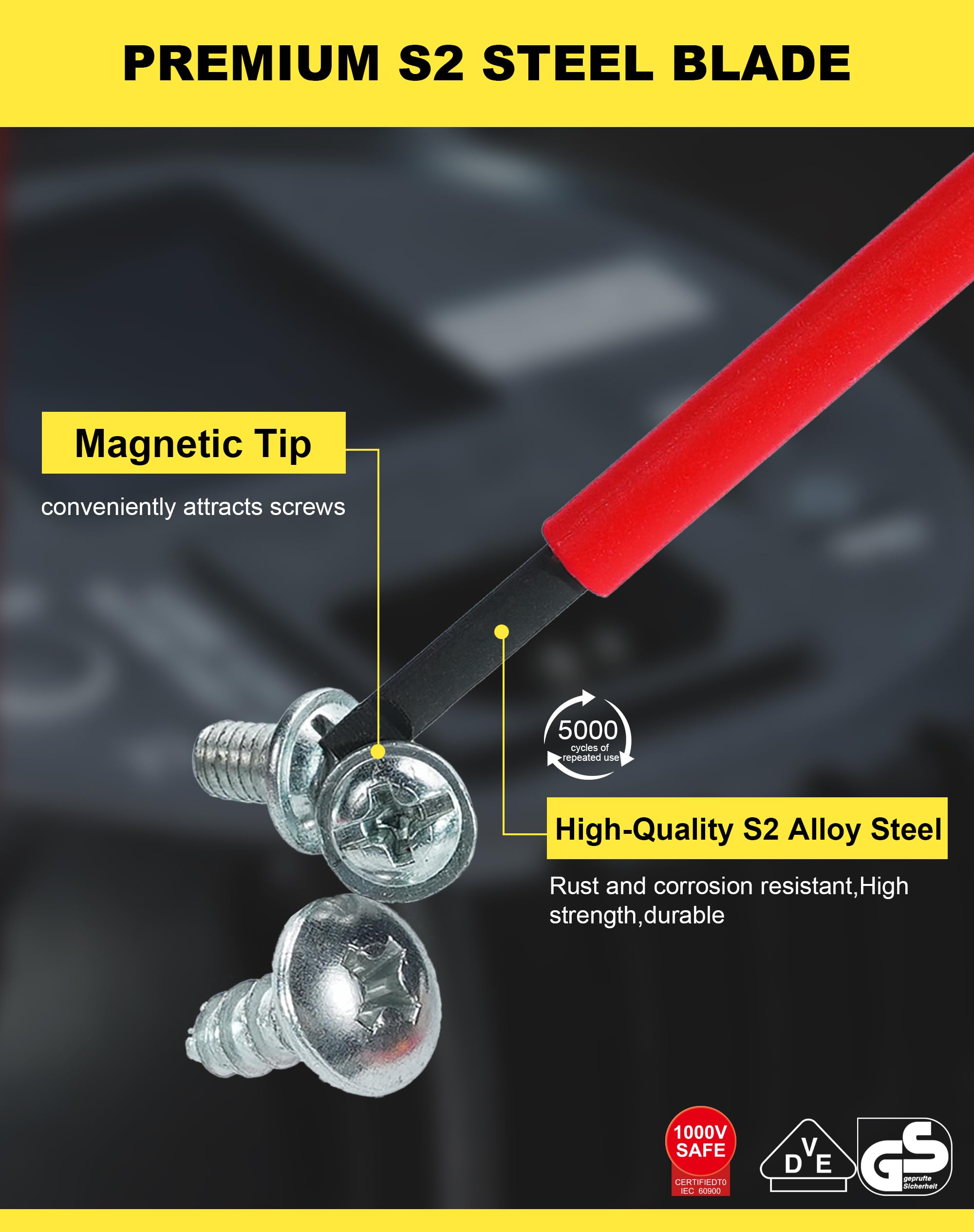 EZARC 1000V Insulated Electrician Screwdriver Set, Magnetic Tip Mini Electrician Screwdriver Set Slotted and Phillips with Case VDE & GS Certified, 6-Pieces