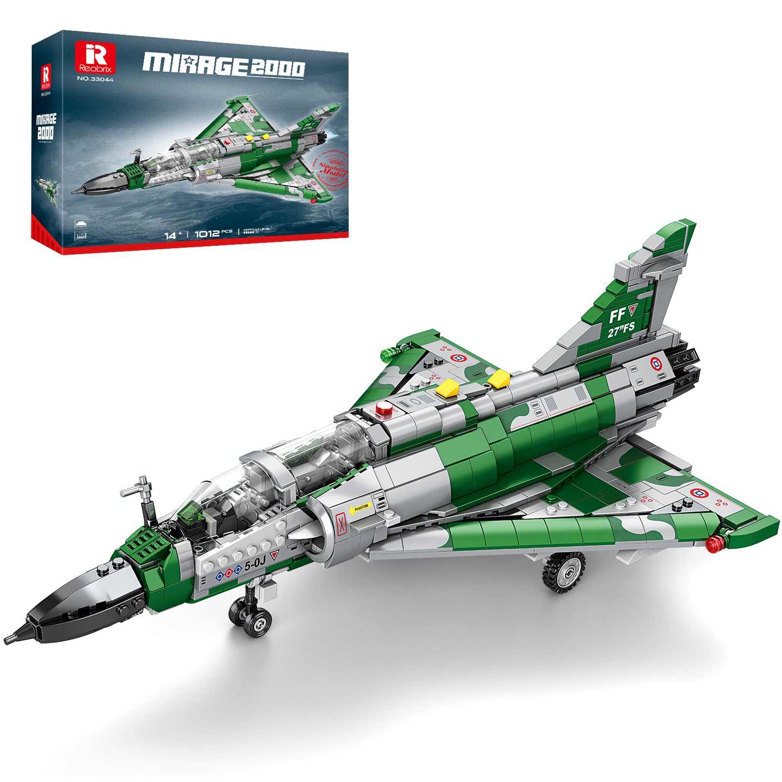 Reobrix Mirage 2000 Fighter Jet Building Kit for Adults and Teens, 1012 PCS Military Airplane Model Set, STEM Aircraft Toy with Openable Cockpit &