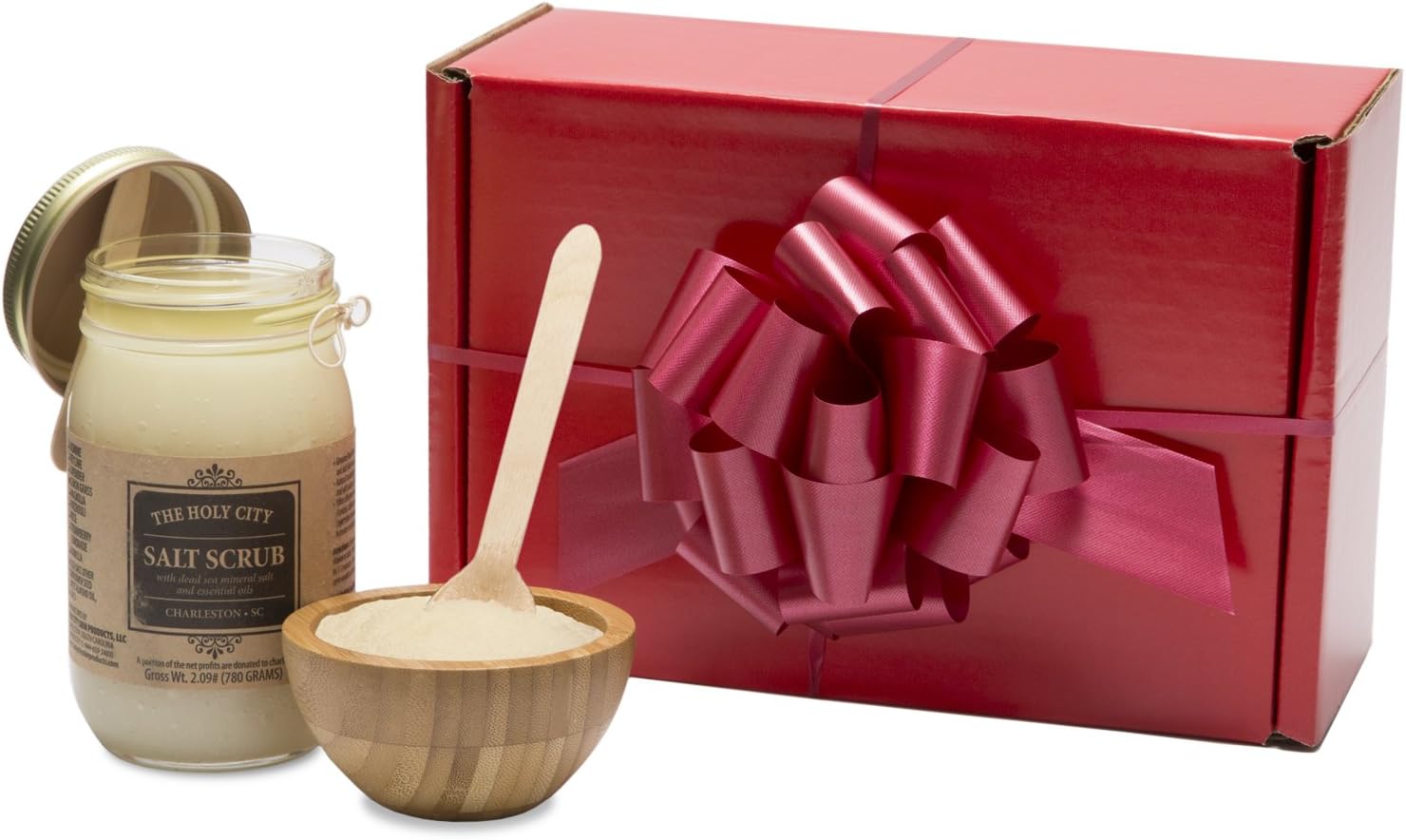 HOLY CITY SKIN PRODUCTSGift Box Set - Revitalizing Dead Sea Salt Hand and Body Scrub Gift Set with Wooden Bowl - Lemon Grass, 16 fl oz