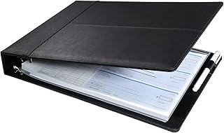 SUNEE Checkbook Cover 7 Ring with Zipper Pouch, 600 Checks Capacity for 9 x 13 Inch Sheet, Premium PU Leather Black Check Binder for Business Checks, Office Supplies