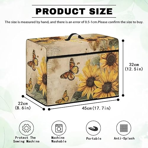 Miniatura 61 de Mumeson Cubierta antipolvo para máquina de coser de gatos negros con flores, para la mayoría de máquinas de coser estándar, plegable, duradera