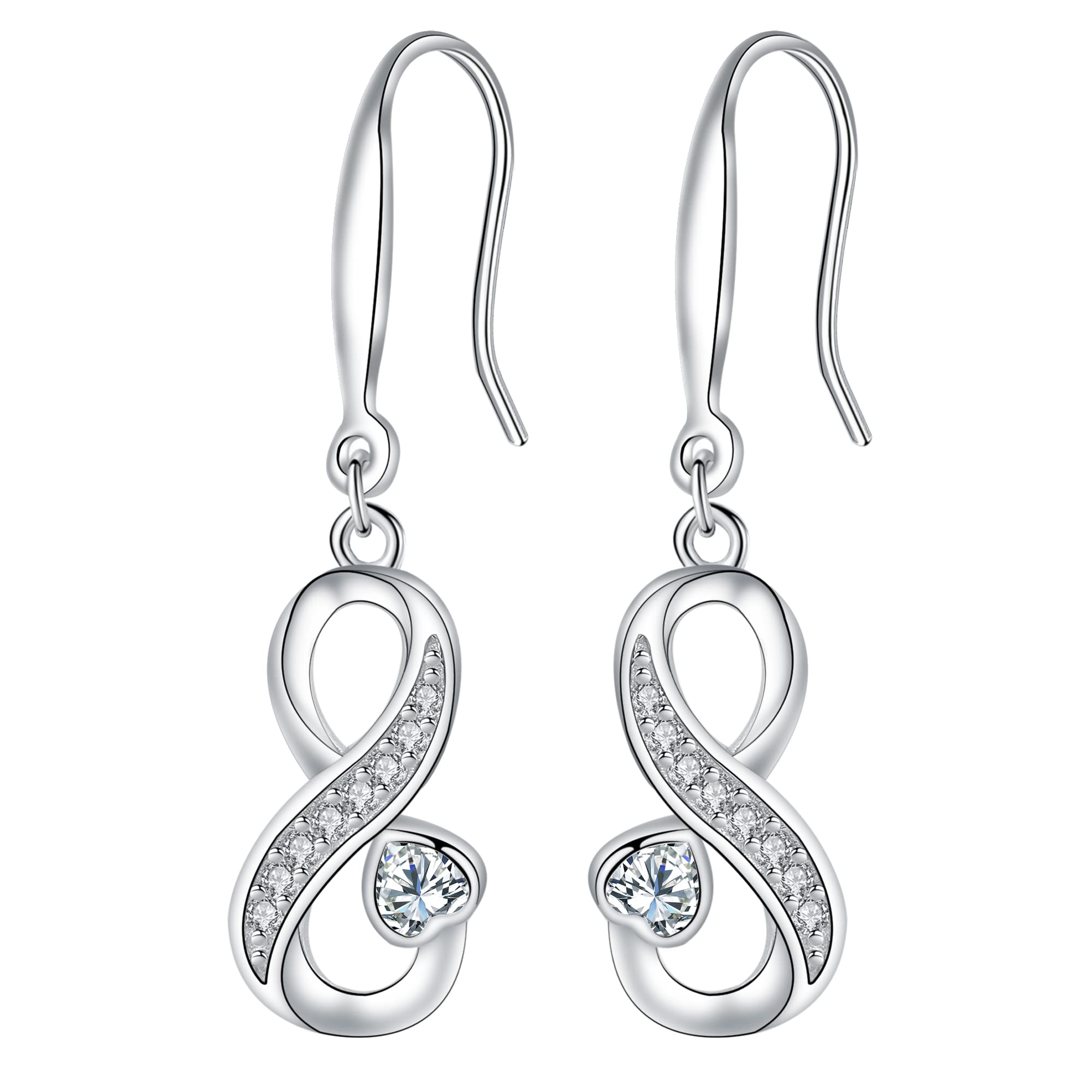 Arrebol Pendientes Infinito Mujer Plata de Ley 925 Colgante Infinity con Circonita Cúbica Mujer Niña Regalo de Joyería