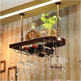 Ceiling Wine Glass Rack,Adjustable Hanging Wine Holder Cabinet,Hanging Wine Rack with Glass Holder and Shelf,Wine Glass Drying Rack for Bar Restaurant (Color : Black walnut, Size : 80cm)