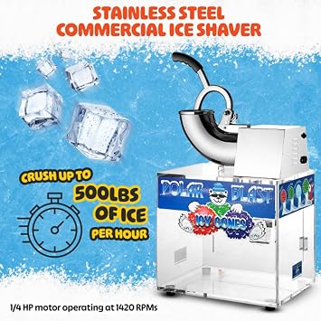 Polar Blast Snow Cone Machine - Acrylic Crushed Ice Maker Grinds Up to 500lbs of Ice Per Hour for Parties, Events, and More by Great Northern Popcorn