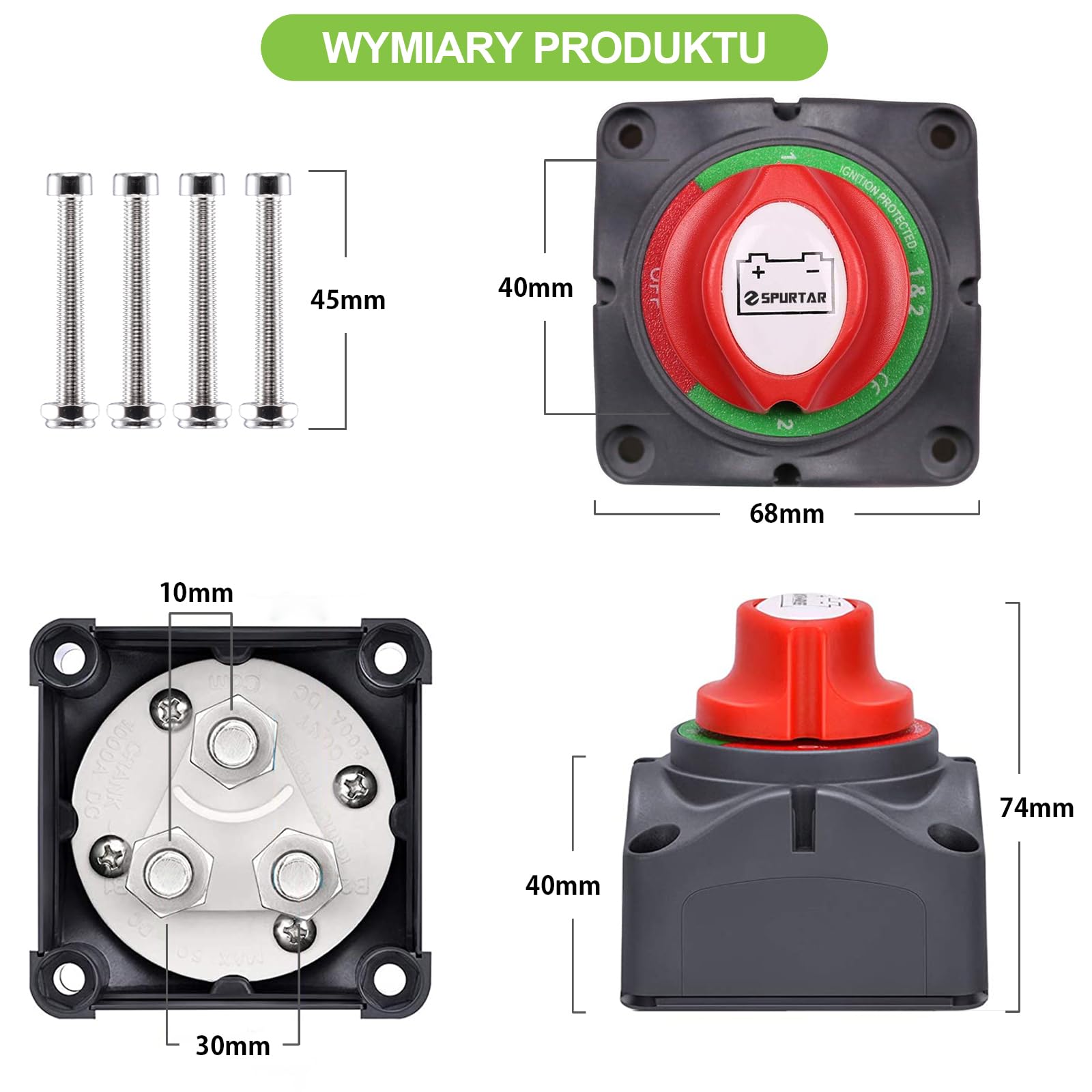 Spurtar Wyłącznik akumulatora Odłącznik akumulatora 200A 1-2-Both-Off | Do samochodów, łodzi, kamperów, ATV i pojazdów, obsługuje systemy 12V 24V 48V