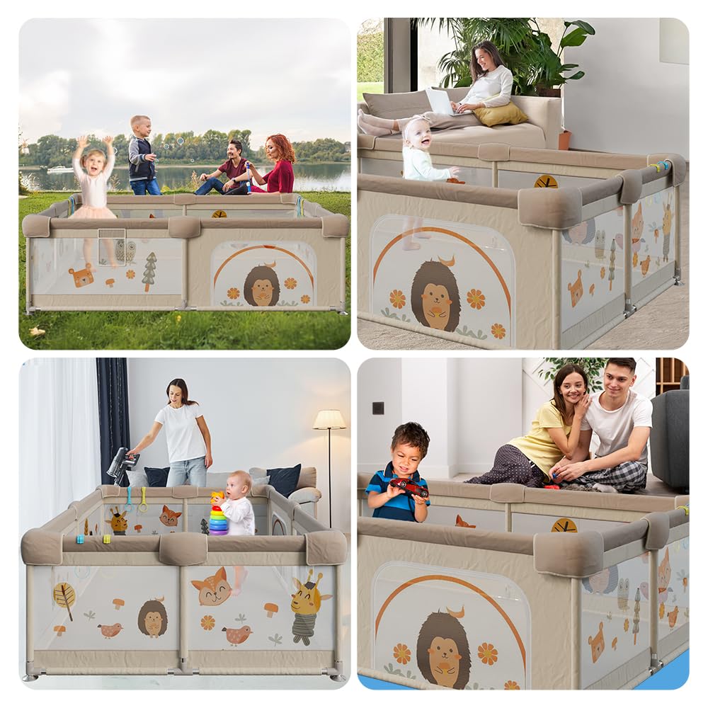 SELVA 150 x 180 – Corralino per bambini con rete di animali traspirante – Corral pieghevole Baby antiscivolo – Tappeto imbottito + 2 anelli (150 x 180 cm, foresta)