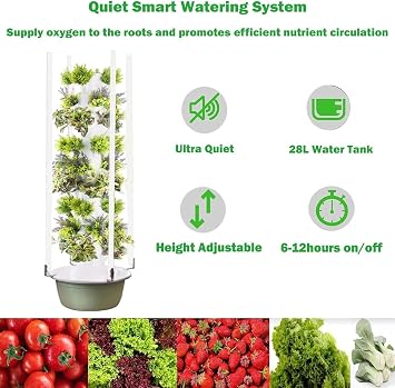 Vertical Hydroponics Tower Garden With Led Grow Lights, Automated Indoor Aeroponics System, Perfect For Herbs & Vegetables, Space-saving Aquaponics Kit 9Layer
