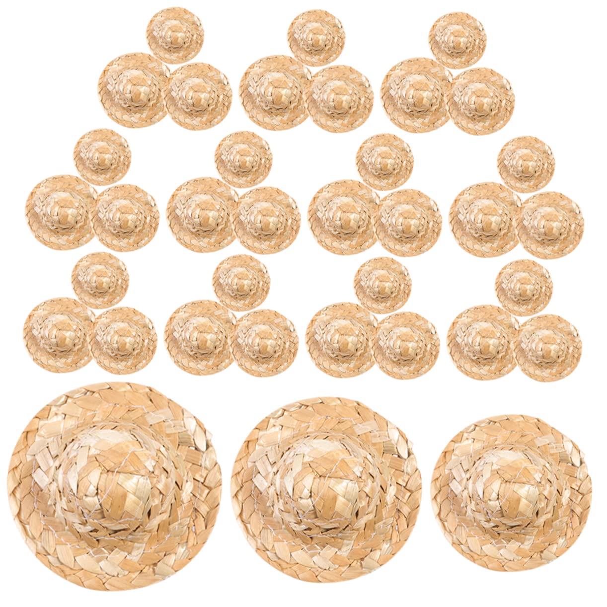 LABRIMP 36pcs Braided Straw Hat Mexican Flowers Decoration Miniature Dolls Mexican Hat Mini Sombrero Party Hats Mini Top Hat Mini Mexican Hat Woven Hat Ornament Mini Hats for Crafts Straw