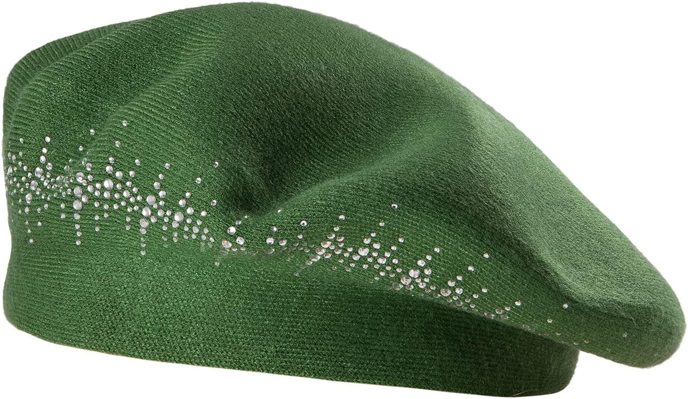 LADYBRO Rhinestone Beret Hats for Women 2 Layers Wool French Knit Cap Lady Winter Black - Image 5