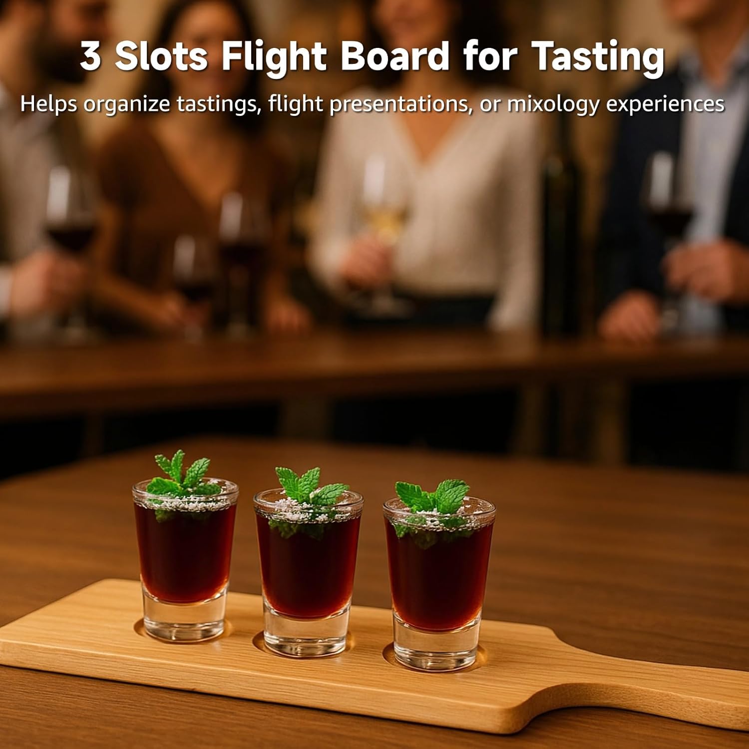 6 PCS Wooden Flight Board for Tasting, 3 Slots Wine Holder Serving Tray, Beer Whiskey Sampler Paddle, 2.2 in Slot Wood Drink Glass Display Rack for Bar, Restaurant, Kitchen, Party