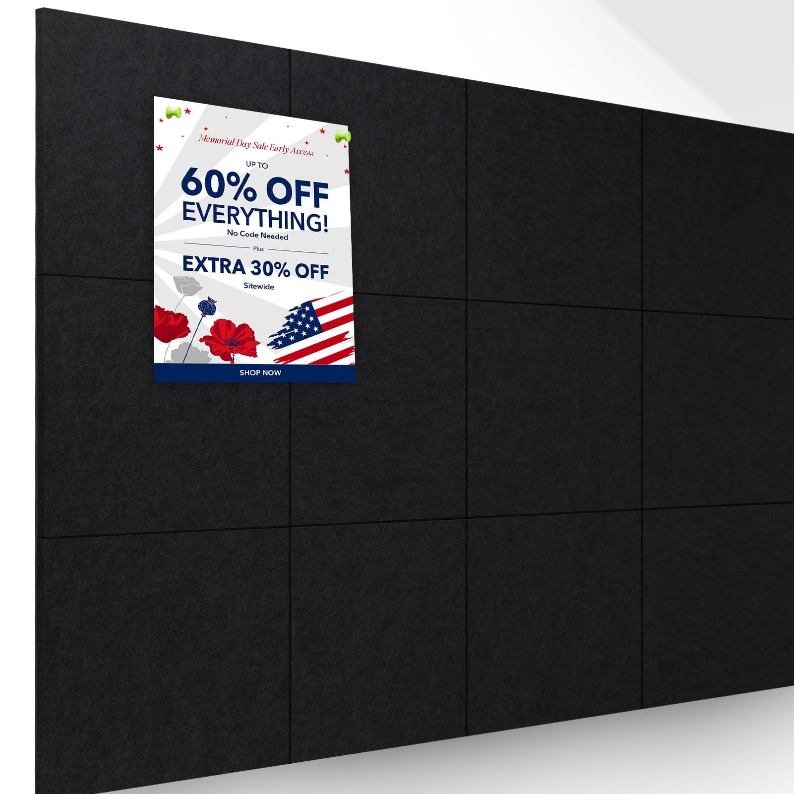 Large Cork Boards for Walls 47"x35" Photo Board with Safe Removable Adhesive Tabs Black Bulletin Board Vision Board Felt Cork Board for Office Decor(