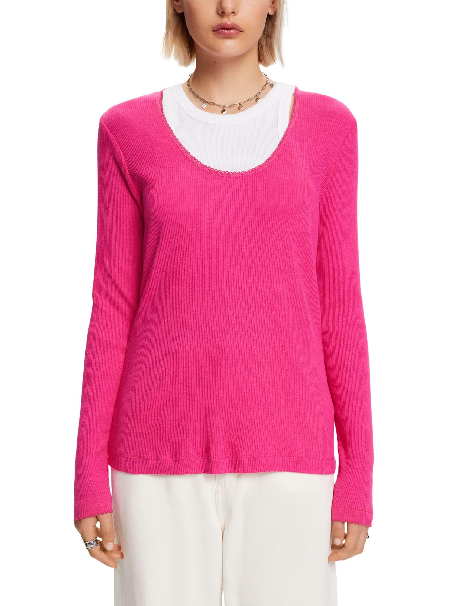 ESPRIT Women's 103EE1K312 T-Shirt, 660/PINK Fuchsia,