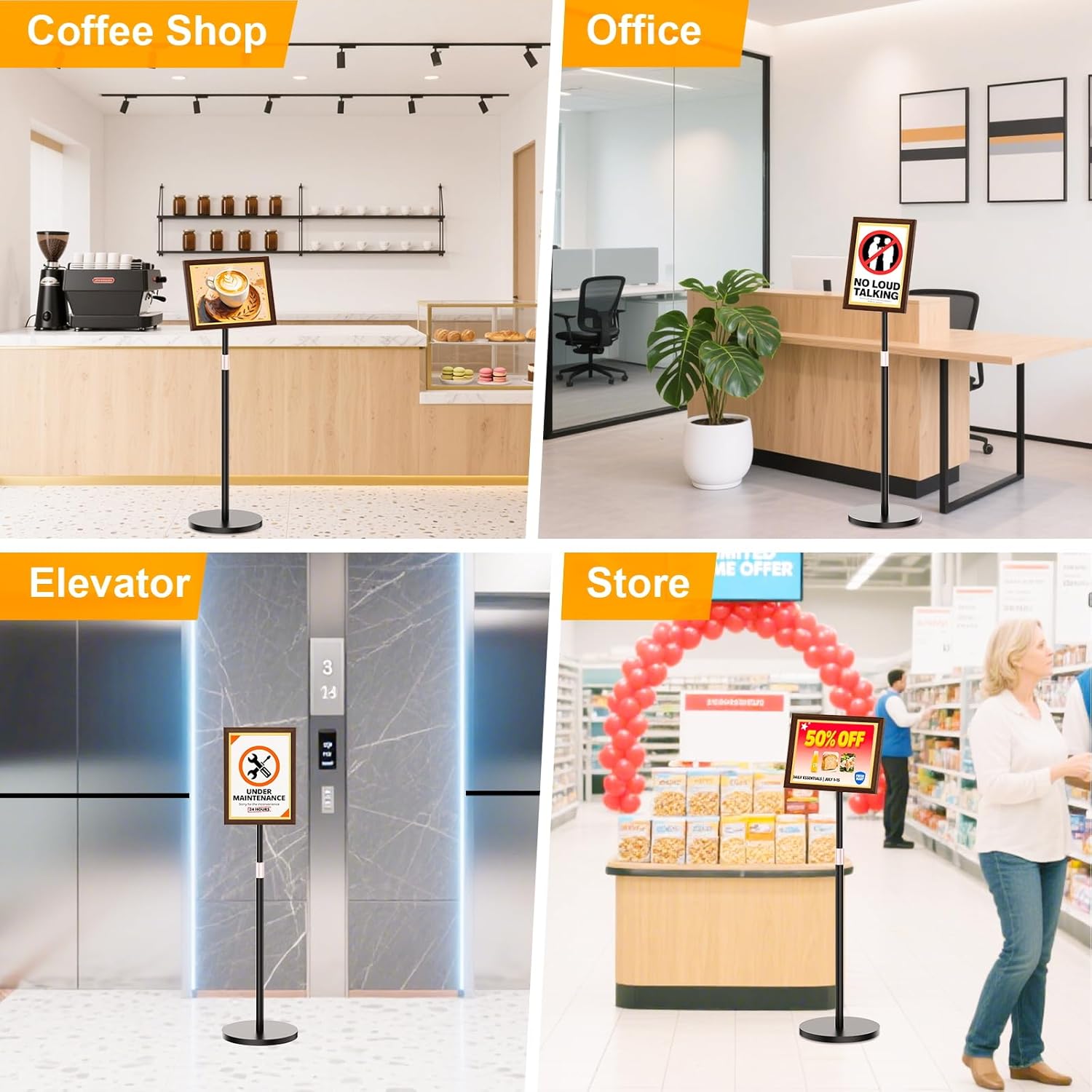 Sign Holder Stand 8.5x11 Inch, Adjustable Floor Standing Sign Holder for Display with Heavy Duty Base Wooden Frame Signage Stand for Malls, Shop, Restaurants - Image 8