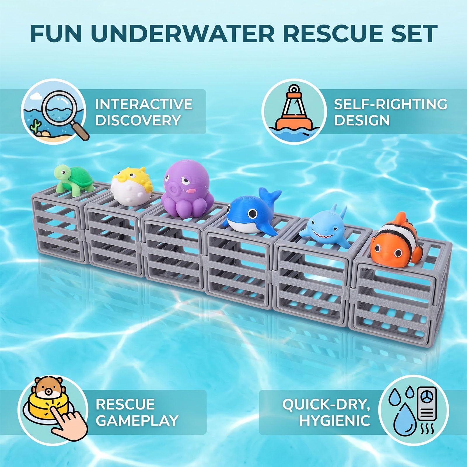 Giochi da Sub in Piscina per Bambini Divertente Gioco di Salvataggio per L'esplorazione Subacquea con 6 Creature Marine per Bambini