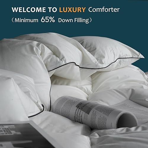 Miniatura 2 de Edredón de lujo de fibra de plumón tamaño Queen, relleno de edredón para todas las estaciones con alta potencia de relleno, pesado y esponjoso,