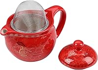 Vista 5 de Chinese Tea Set Traditional Red Ceramic with Chinese Teapot and 6 Porcelain Teacups, Asian Gongfu Style Collection for Tea Ceremony, Chinese Wedding