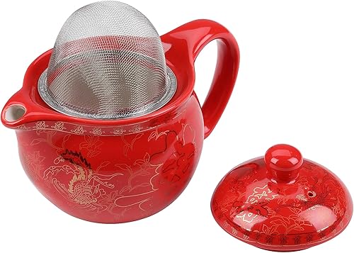 Miniatura 5 de Chinese Tea Set Traditional Red Ceramic with Chinese Teapot and 6 Porcelain Teacups, Asian Gongfu Style Collection for Tea Ceremony, Chinese Wedding