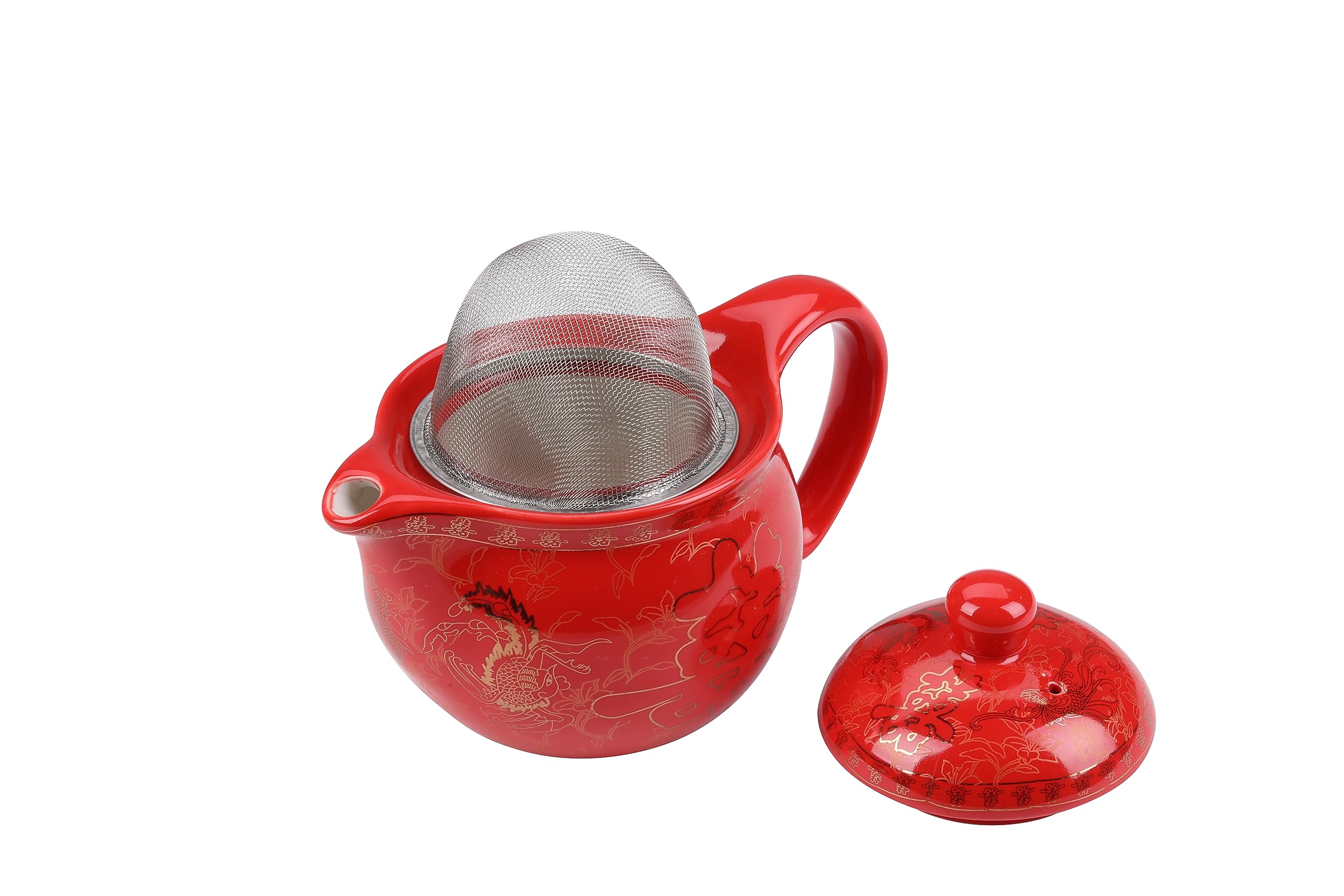 I-MART Chinesisches Teeservice, rotes Keramik-Teeservice, traditionelles asiatisches Tee-Set mit 1 Teekanne, 6 Teetassen und 1 Geschenkbox