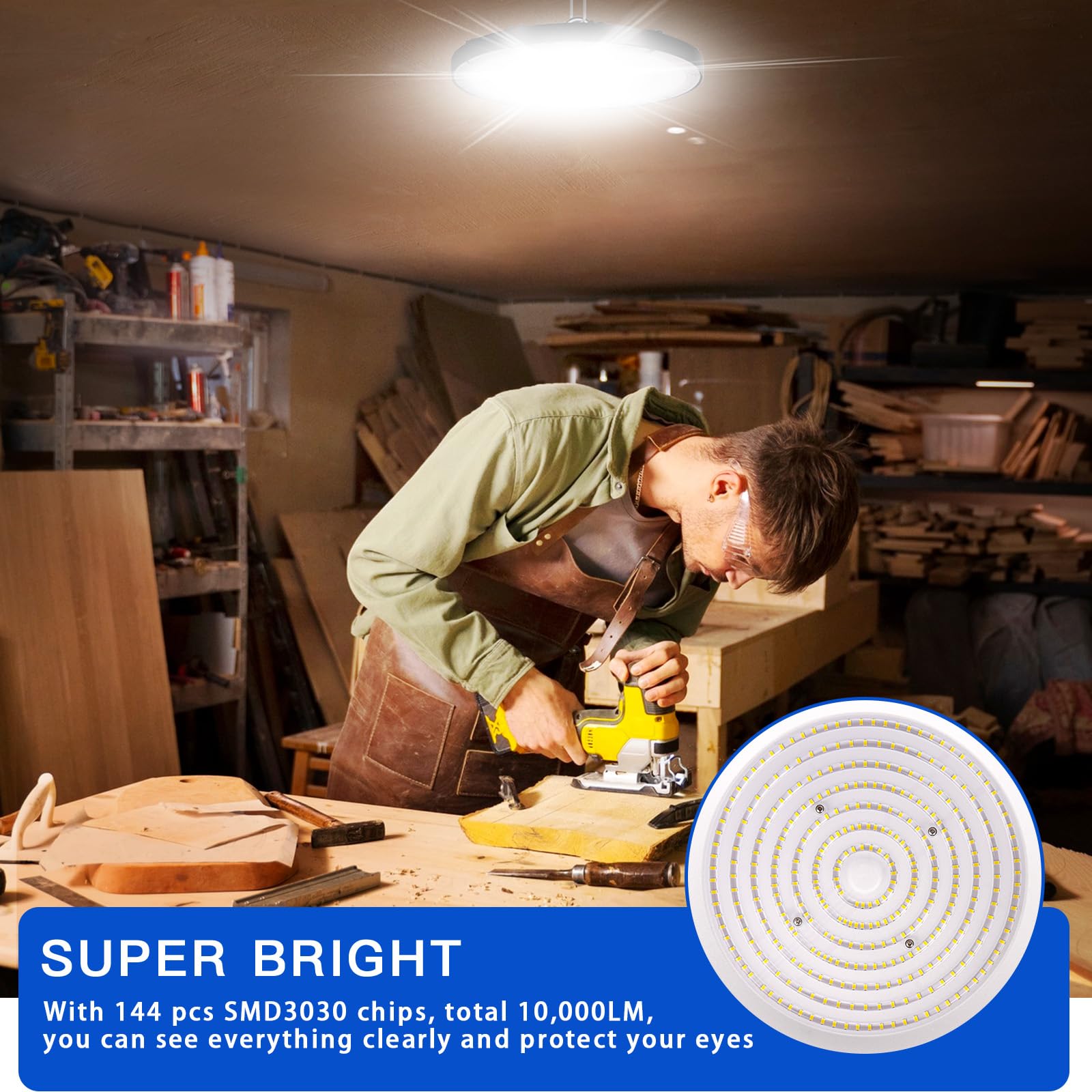 Foco LED UFO 100 W, 6000 K 10000 LM 144 LEDs Lámpara UFO industrial blanco frío High Bay IP65 impermeable taller para garaje almacén fábrica estadio cubierto