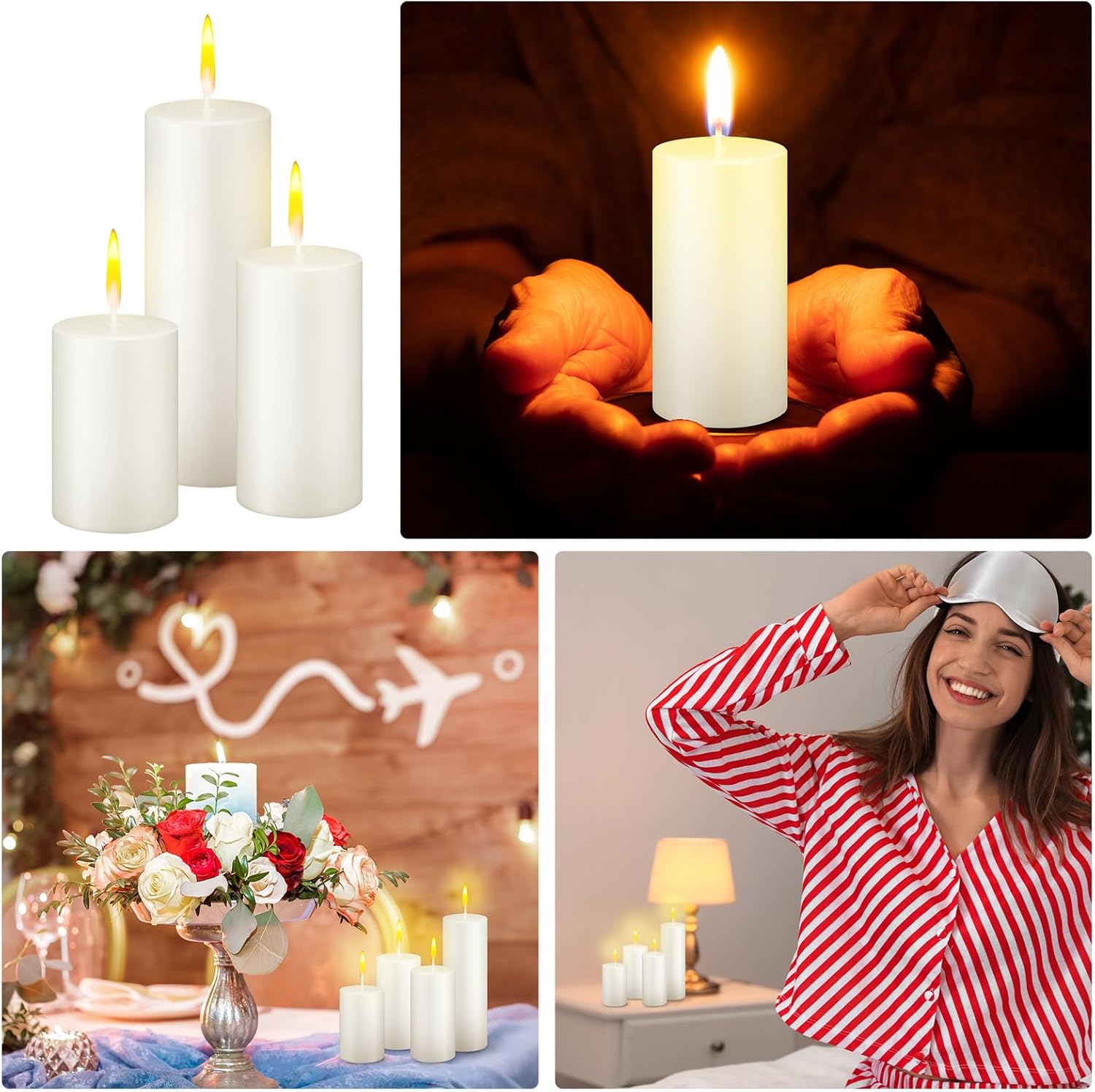 MTLEE 18 Pcs Pillar Candles Long Burning Unscented Candles Bulk for Wedding Church Party Spa Lantern Fireplace Restaurants Home Household Decor(2 x 3 Inch, 2 x 4 Inch, 2 x 6 Inch,Beige)