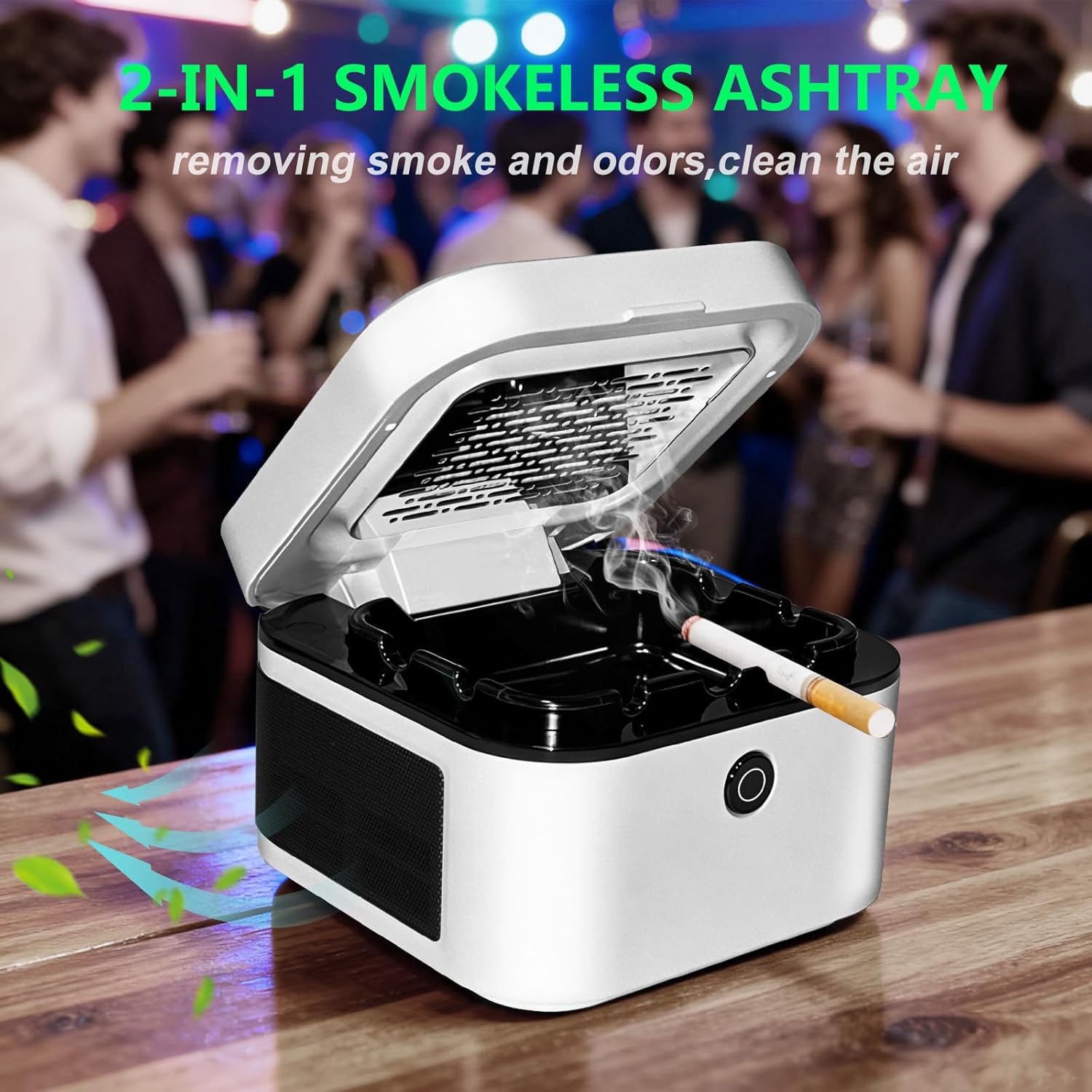 Multifunctional Smokeless Ashtray with HEPA Filter,Rechargeable Air Purifier for Cigarette Smoke,Portable Ashtray for Indoor & Outdoor Use (White)