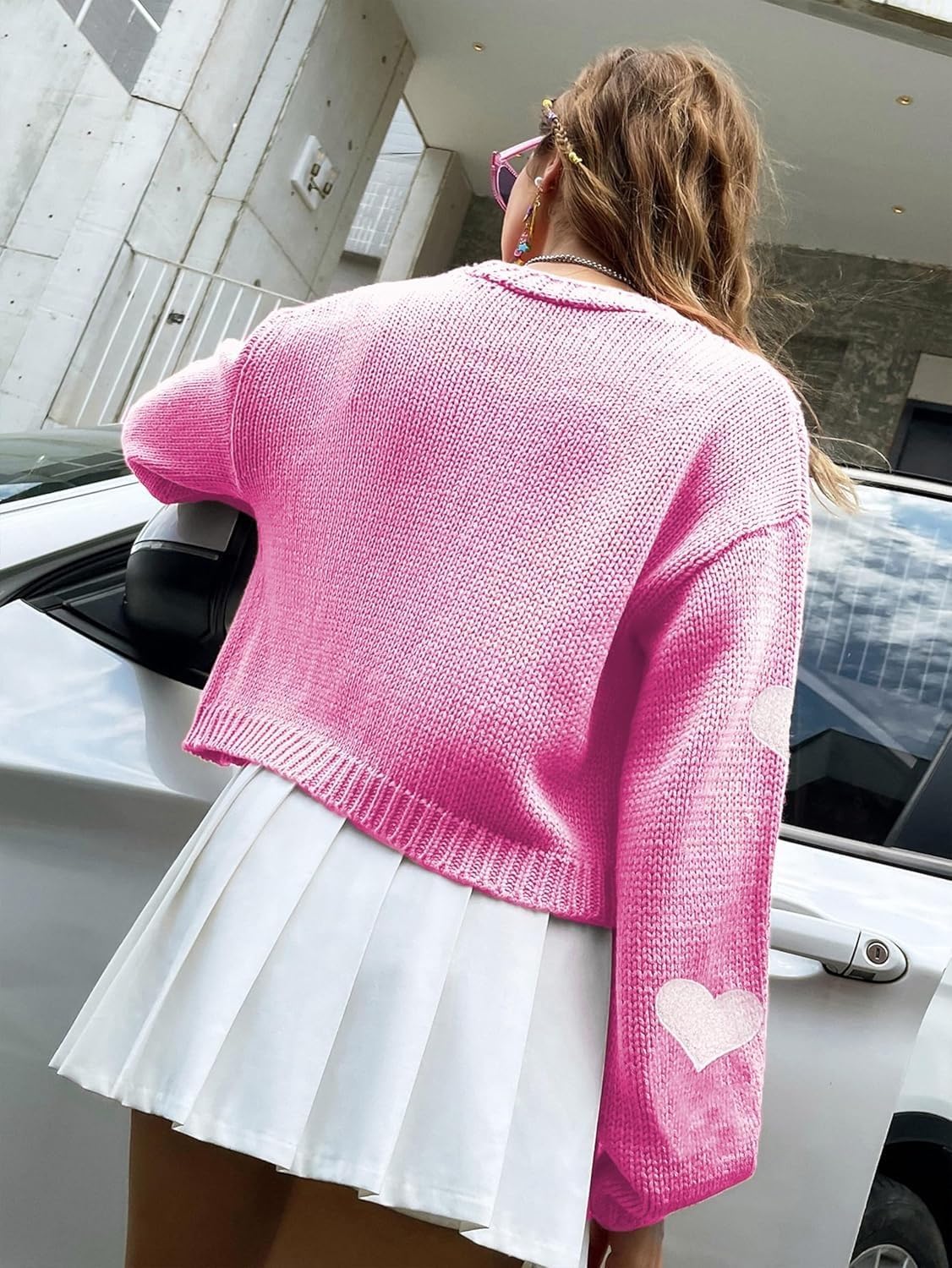 Womens Y2K Cardigan Sweaters Long Sleeve Open Front Cropped Flower Knit Cardigan Aesthetic 90s Shrug Back to College Outfits - Image 5