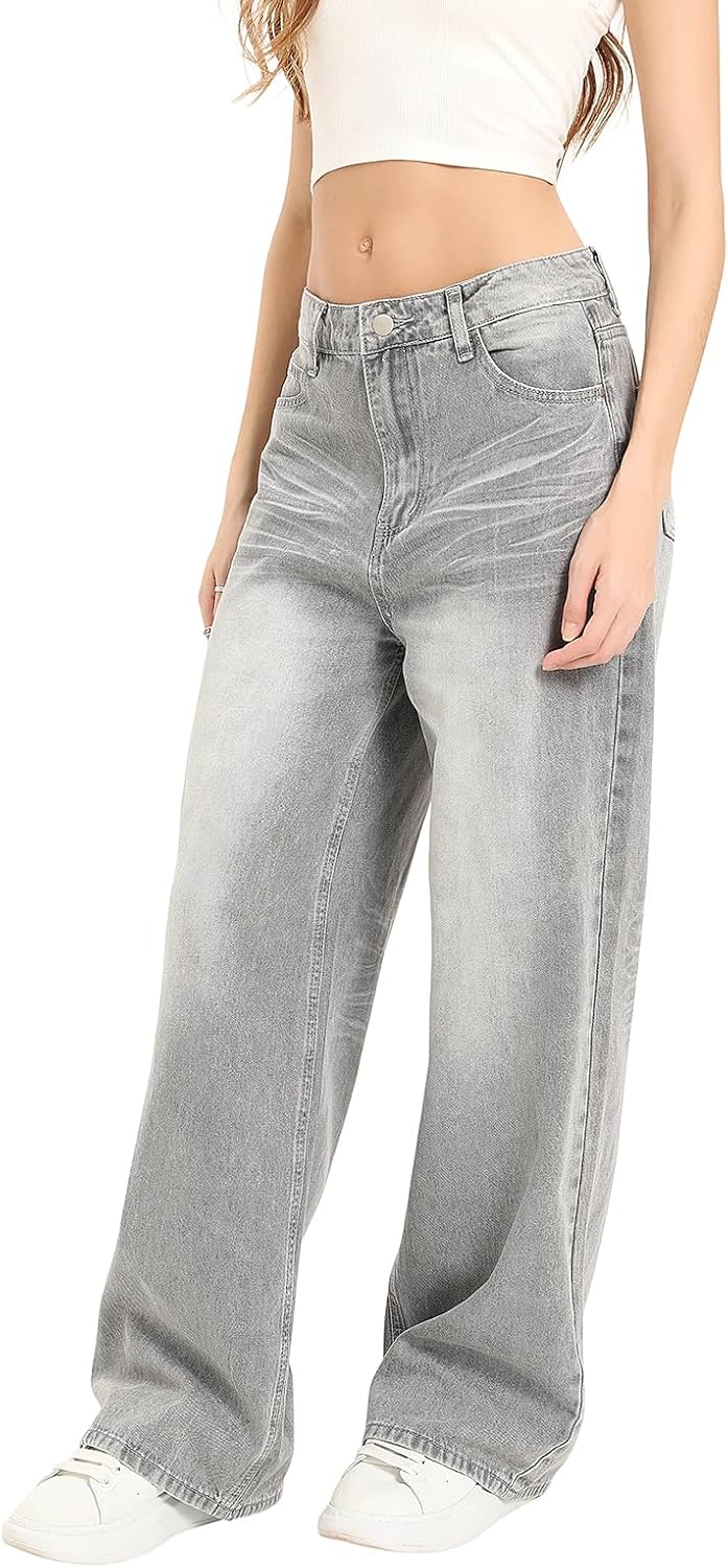 Women's High Waisted Wide Leg Jeans - Y2K Baggy Boyfriend Denim Pants with Pockets - Image 5