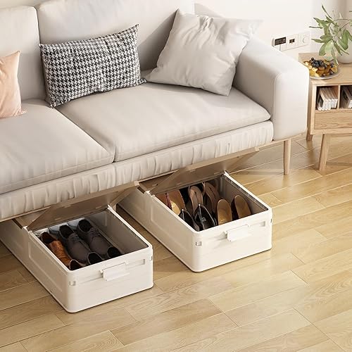 Miniatura 8 de GILLAS Paquete de 3 recipientes de plástico de almacenamiento debajo de la cama con tapas y ruedas, armario organizador de almacenamiento resistente