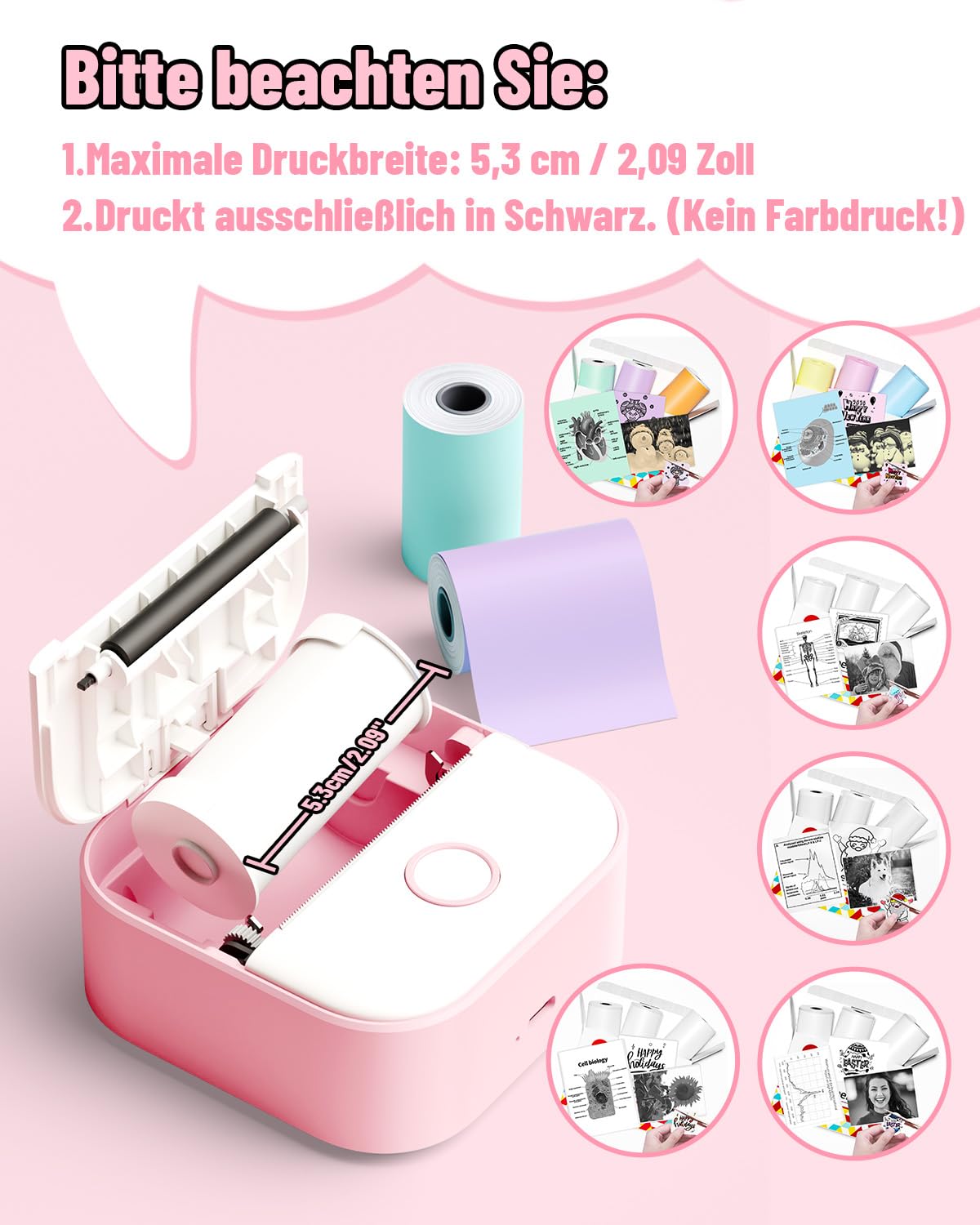 Phomemo T02 Impresora Multifuncion, Impresora Fotos Movil,Impresora Termica portátil para Estudio,Etiquetadora Adhesivas para el Día del Niño Cumpleaños,Impresora Pegatinas para teléfono y Tableta — view 7