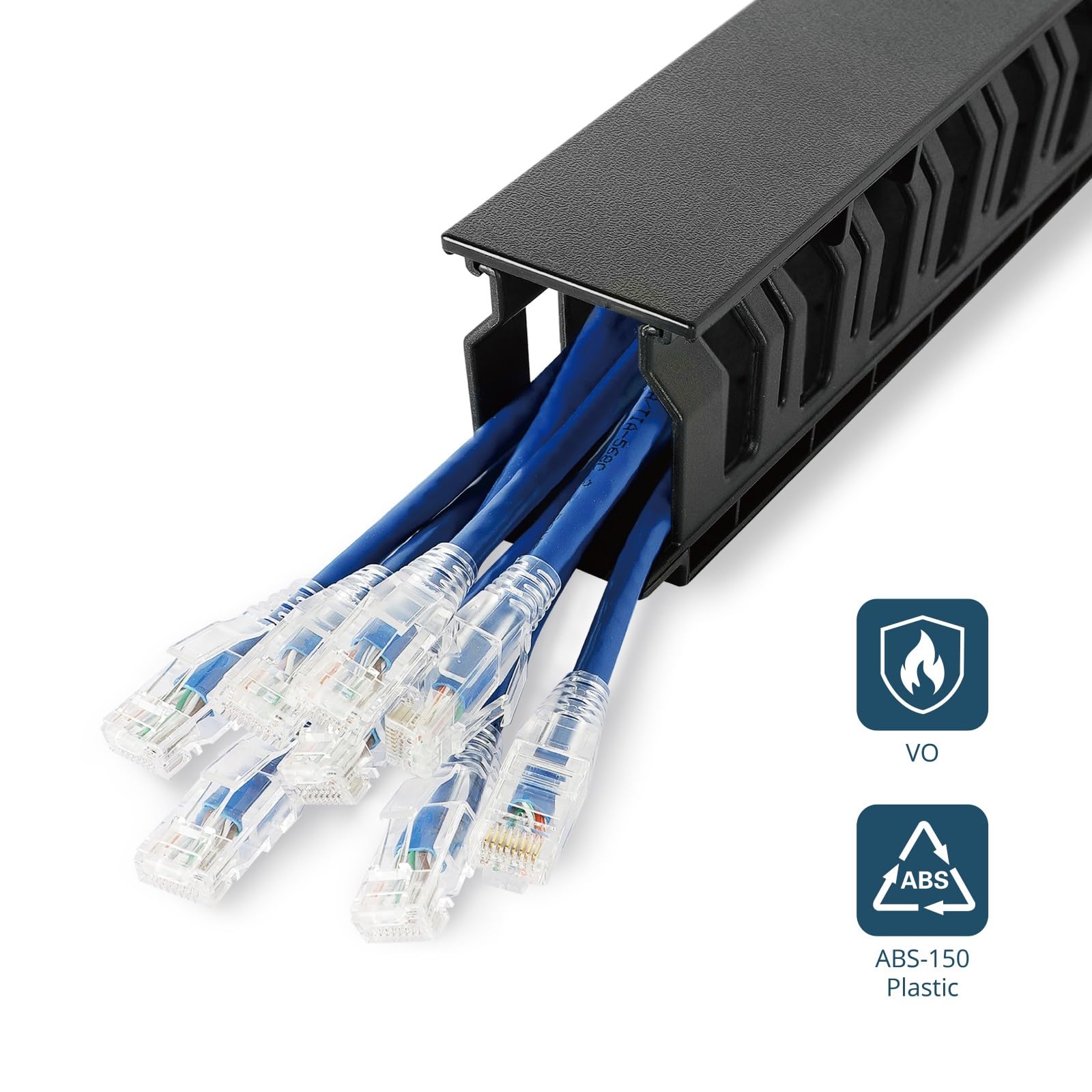 Tecmojo Paquete de 2 estantes de servidor de 1U para gestión horizontal de cables con cubierta, organizador de cables de plástico de 2.6 pulgadas de profundidad, montaje en rack de 12 ranuras