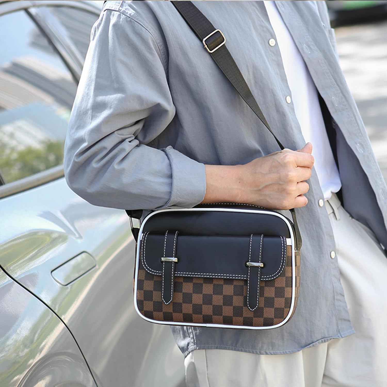 Crossbody Bag for Mens, Pu leather Cross Body Purse, Multi Pocket Shoulder Bag Messenger Bag for Travel Work Daily - Image 3