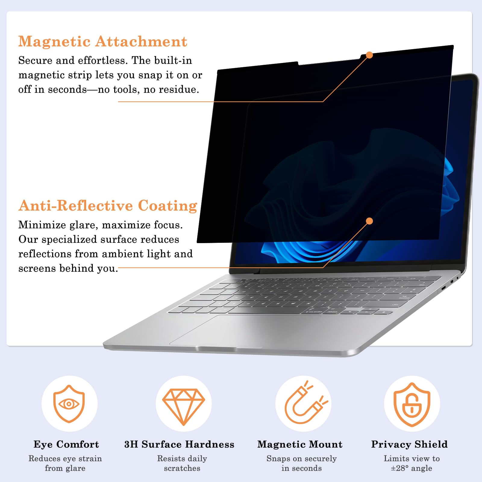 Privacy Pellicola Protettiva per Laptop 15.6" 16:9, Rimovibile Anti-Riflesso Anti-Graffio Luce Blu Protezione per Schermo, Filtro Privacy Magnetico Ultrathin per Lenovo/Dell/Huawei/HP/Asus