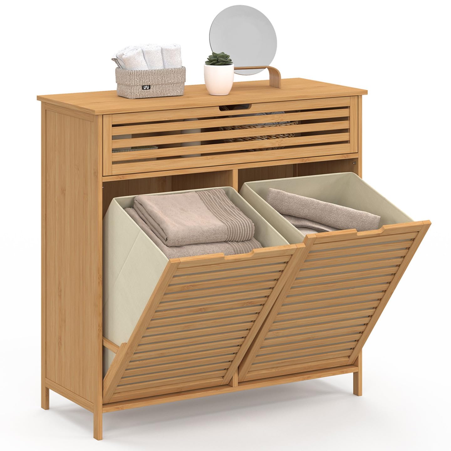 IDMarket BEA - Mueble de almacenamiento para cuarto de baño, 2 cestas de lavandería extraíbles, 1 cajón, tejido crudo
