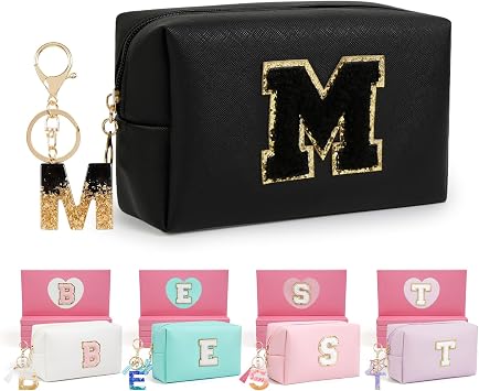 AIBFRID Birthday Gifts for Women Her,Travel Cute Makeup Bag,Large Capacity Cosmetic Bags for Women Makeup Pouch PU Leather Waterproof Cosmetic Bag M, Black