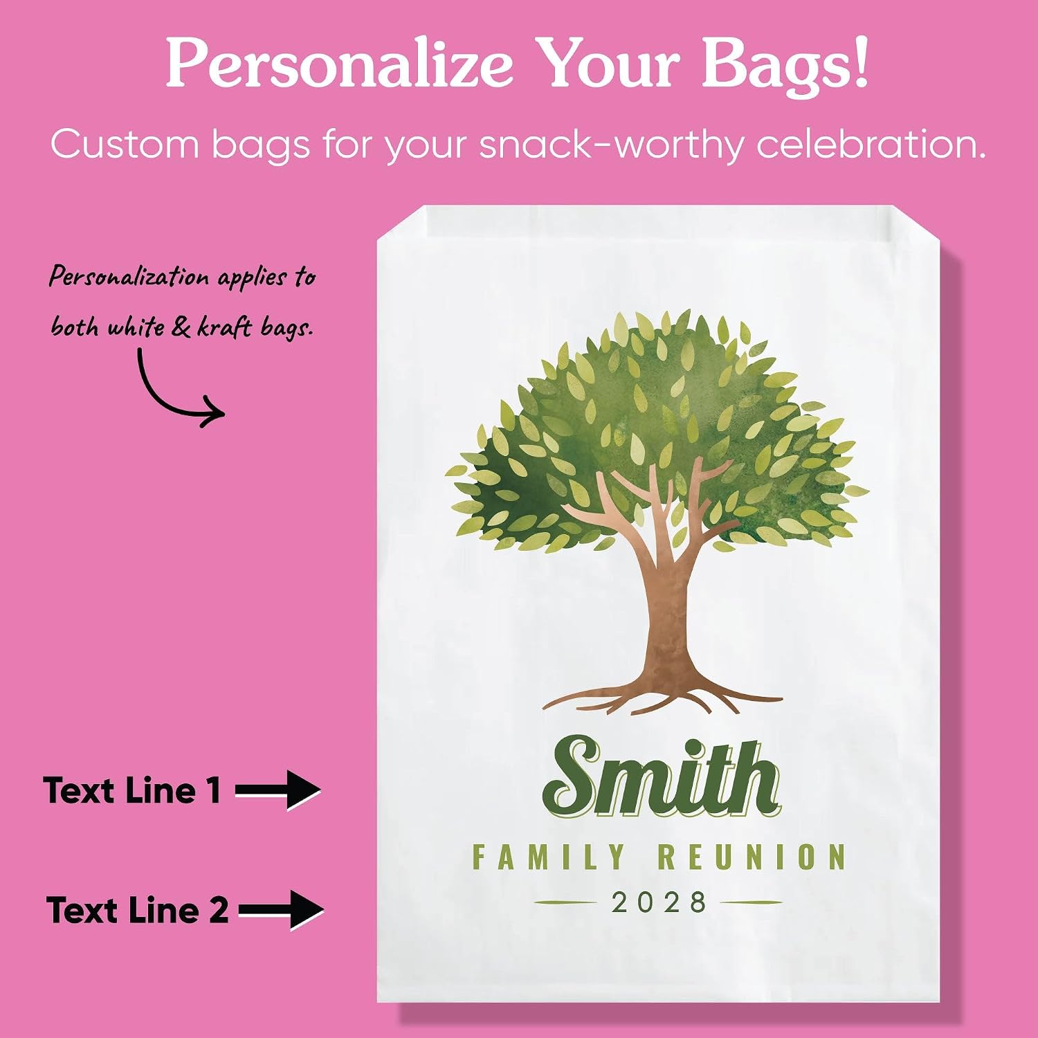 Big Dot of Happiness Personalized Family Reunion Paper Treat Bags, Custom Family Tree Gathering Party Candy Snack Favors, Greaseproof Kraft Brown Sandwich Cookie Bags - 25 Count