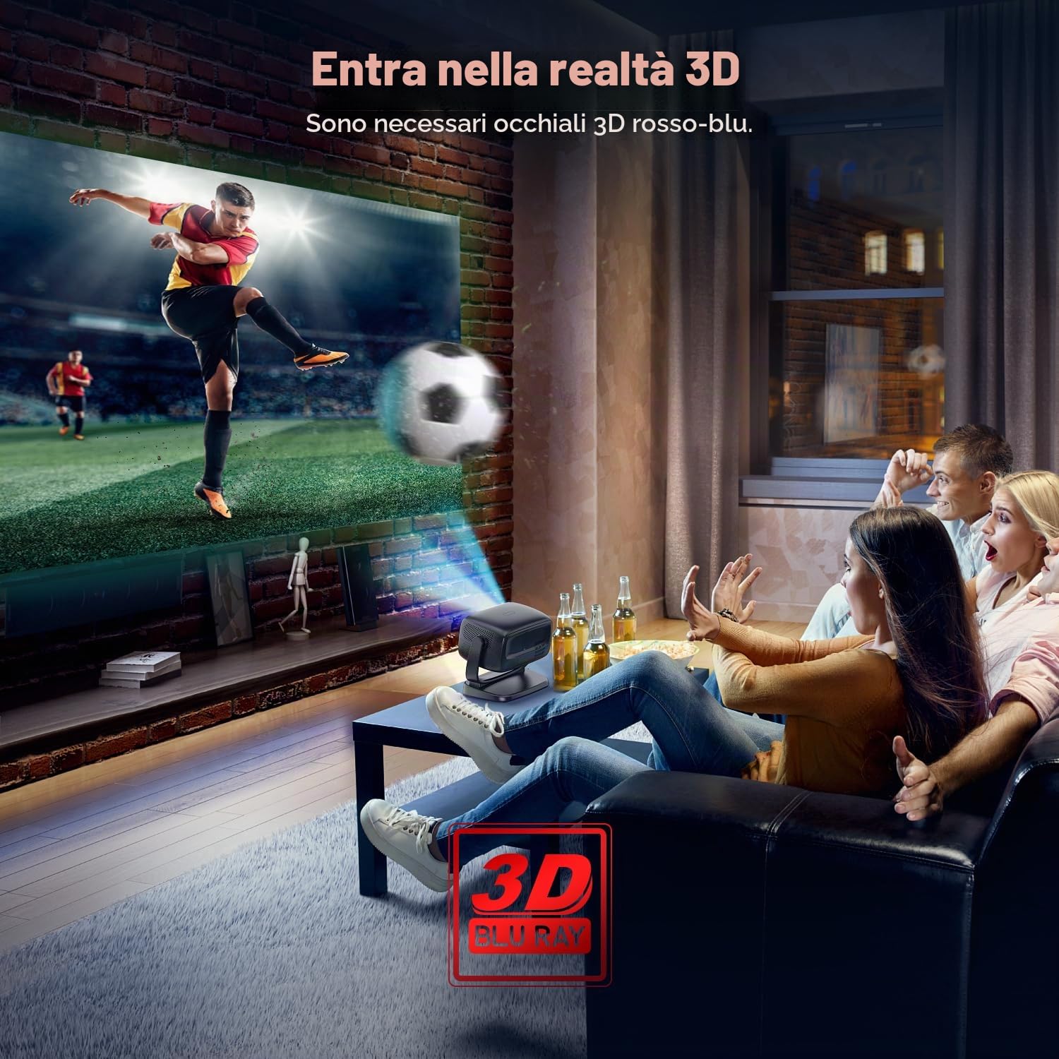 4K Proiettore Portatile Home Cinema Proiettore TV 180° Rotabile Staffa WiFi 6 Bluetooth 5.2 4P&4D Correzione Trapezoidale Focus Elettrico Videoproiettore Compatibile con Smartphone/PC/HDMI/USB