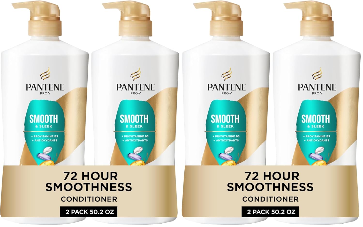 Pantene Conditioner, Smooth and Sleek - Frizz Control with Antioxidants, Nourishing for All Hair Types - Curly, Dry, Color-Treated, 25.1 Oz Each, + Miracle Rescue Shot (0.5 Oz), 2 Count (Pack of 2)