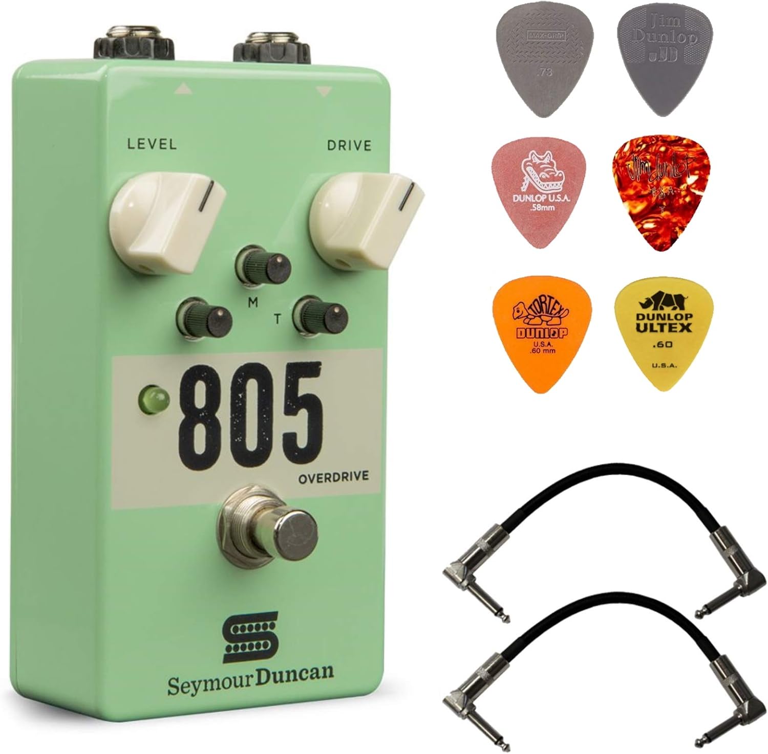 Seymour Duncan 805 Overdrive Pedal Bundle with 2 Patch Cables and 6 Dunlop Picks