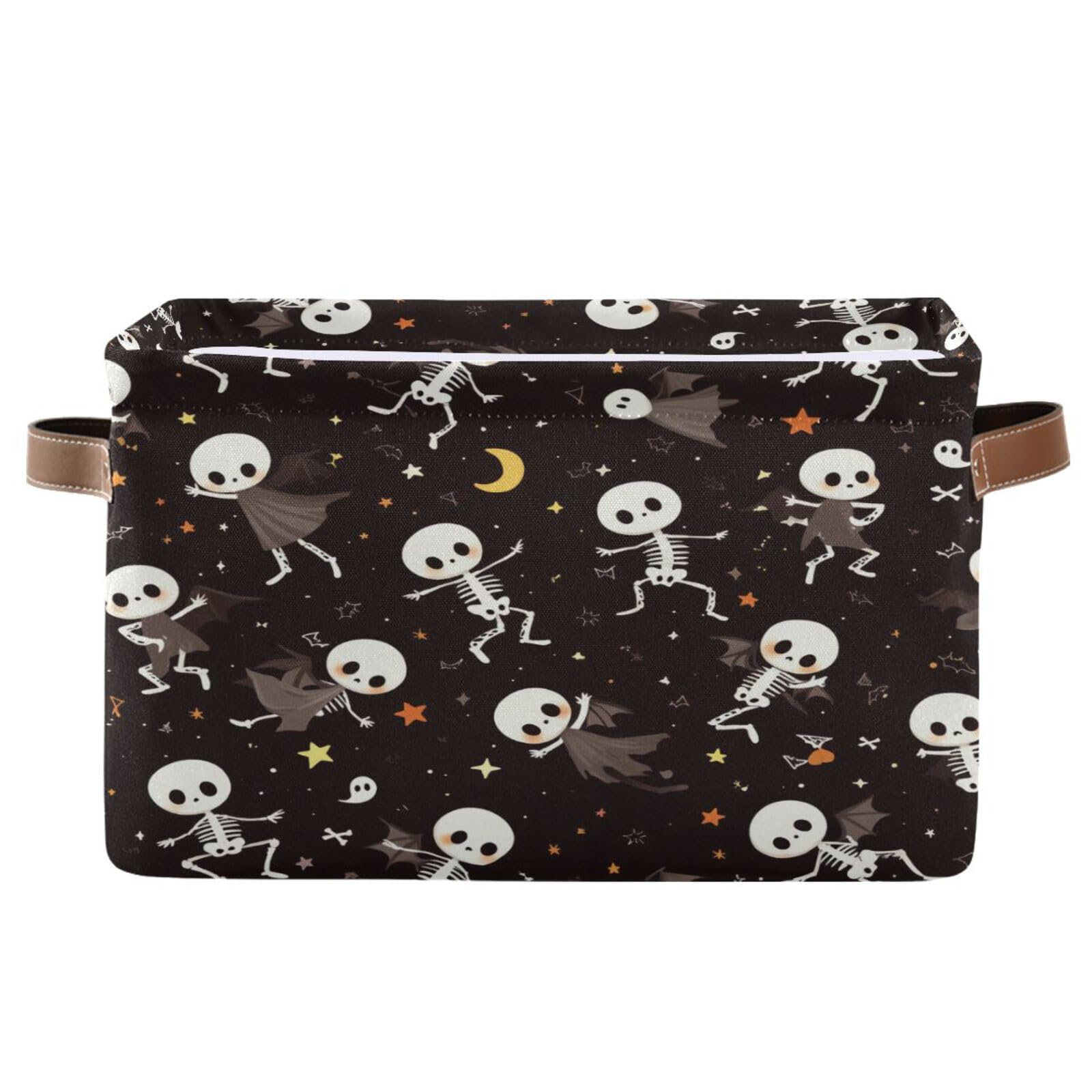 Kigai Halloween Boo Storage Basket with Handle Collapsible Canvas Fabric Storage Bins Shelves Closet Organizer Kid Toy Basket for Bedroom Nursery Office, 1 PACK