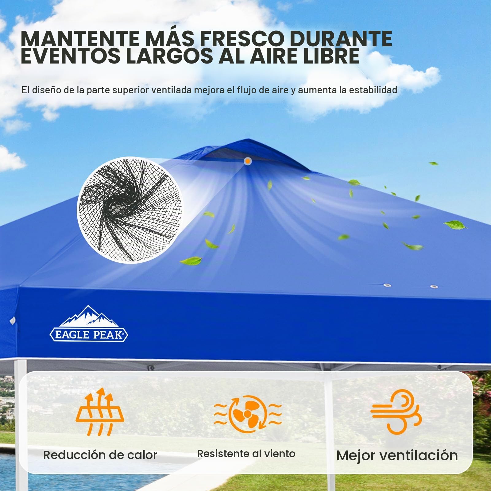 EAGLE PEAK Carpa Plegable con Bolsa con Ruedas, 8 Estacas, 4 Cuerdas, 4 Bolsas de Pesas, Montaje Fácil, 3x3 m, 9 m² de Sombra, Marrón