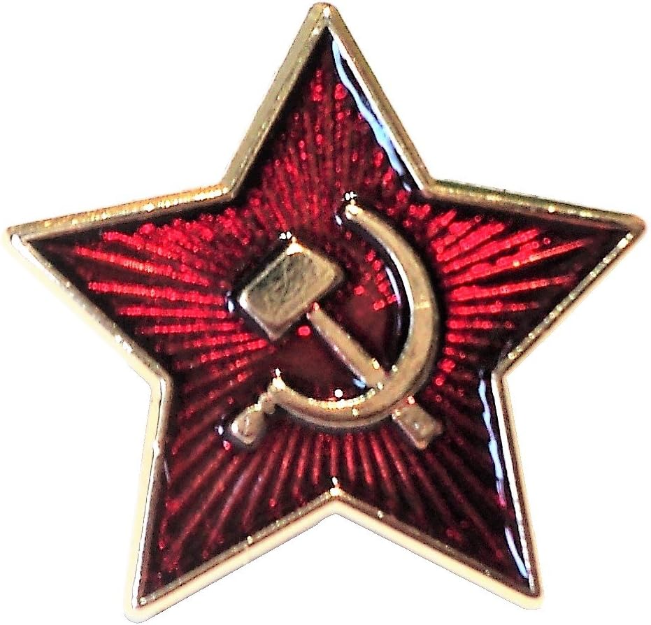 Warzone Soviet Union Small Red Star Hammer & Sickle Communist Emblem USSR 24ct Gold Plate Enamel Badge