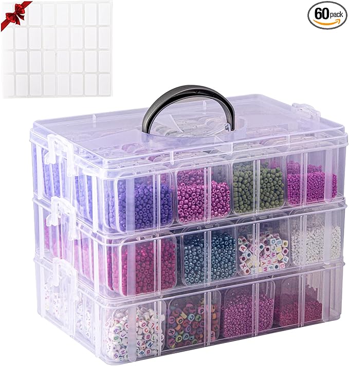 VTG Bead Organizer Box, 84 Pcs Small Organizers, 3-Tier Bead Storage Containers Portable Organizer and Storage Box Stackable Plastic Cases for Bracelet Making DIY Jewelry Nail Charms