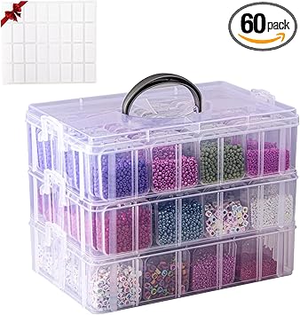 VTG Bead Organizer Box, 84 Pcs Small Organizers, 3-Tier Bead Storage Containers Portable Organizer and Storage Box Stackable Plastic Cases for Bracelet Making DIY Jewelry Nail Charms