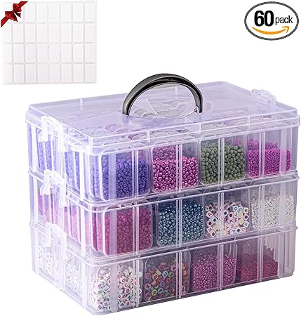 VTG Bead Organizer Box, 84 Pcs Small Organizers, 3-Tier Bead Storage Containers Portable Organizer and Storage Box Stackable Plastic Cases for Bracelet Making DIY Jewelry Nail Charms