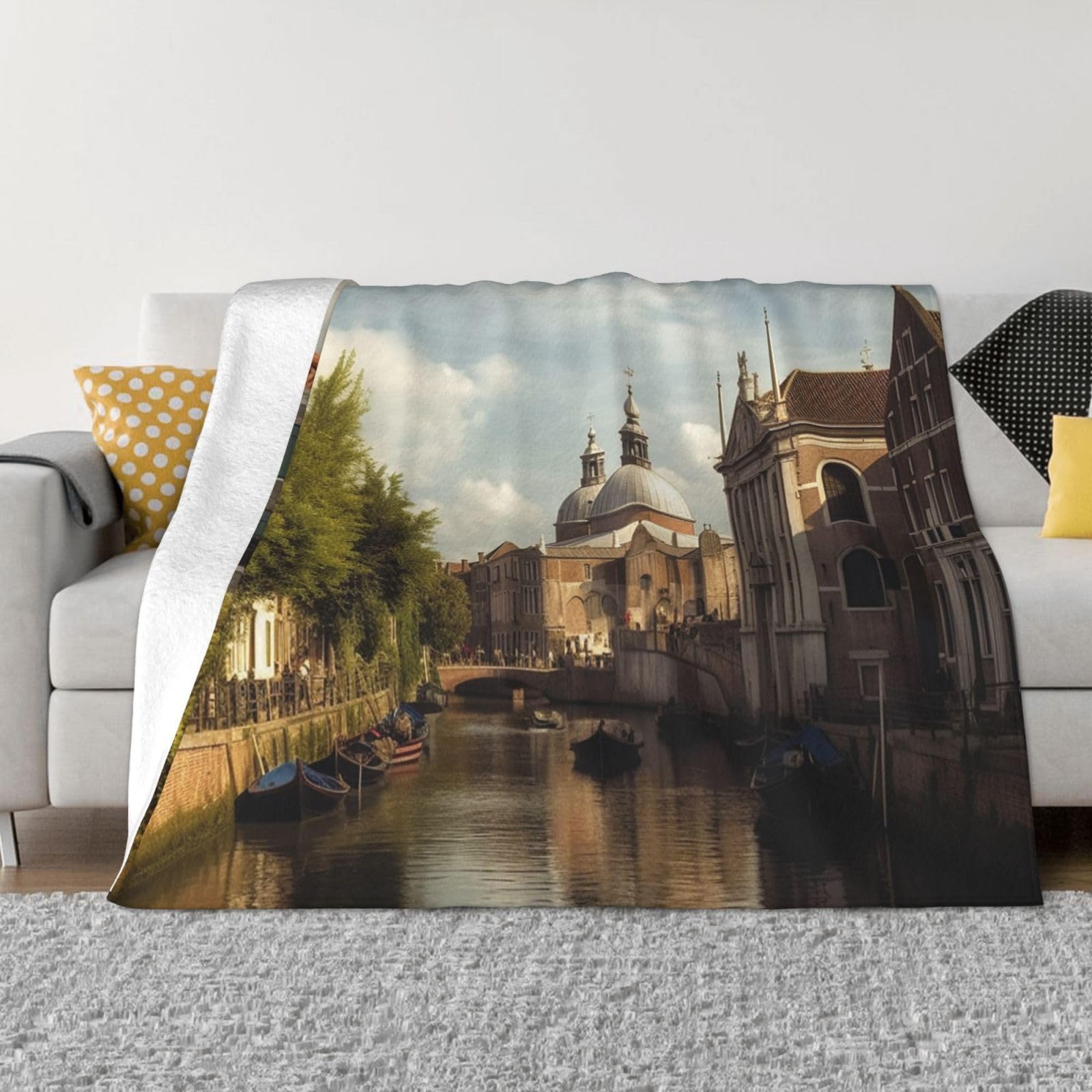 Couverture flanelle douce imprimé canal jeté de lit haut de gamme 152cm