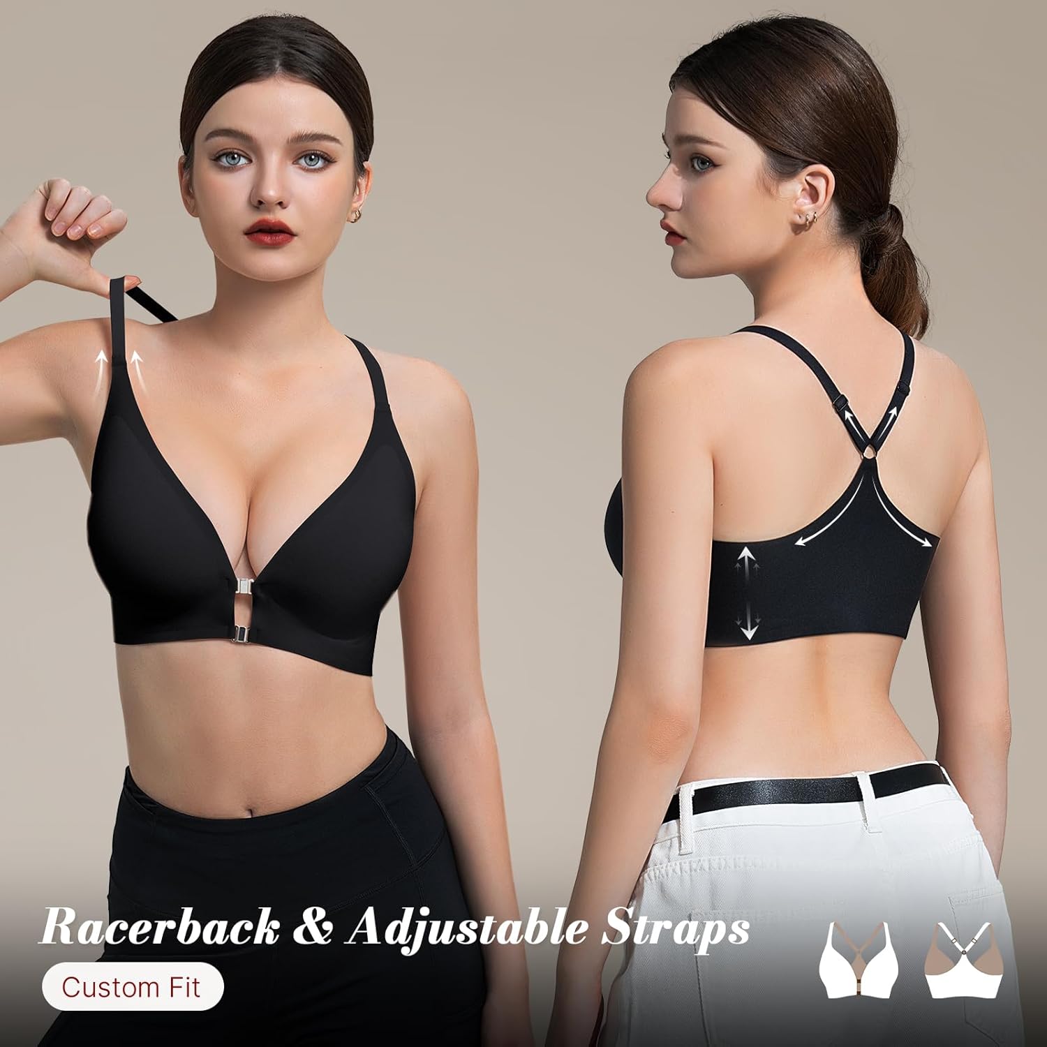 Front Closure Push Up Bra for Women, Seamless Plunge Bra, Wireless Underwire-Free Bralette - Image 6