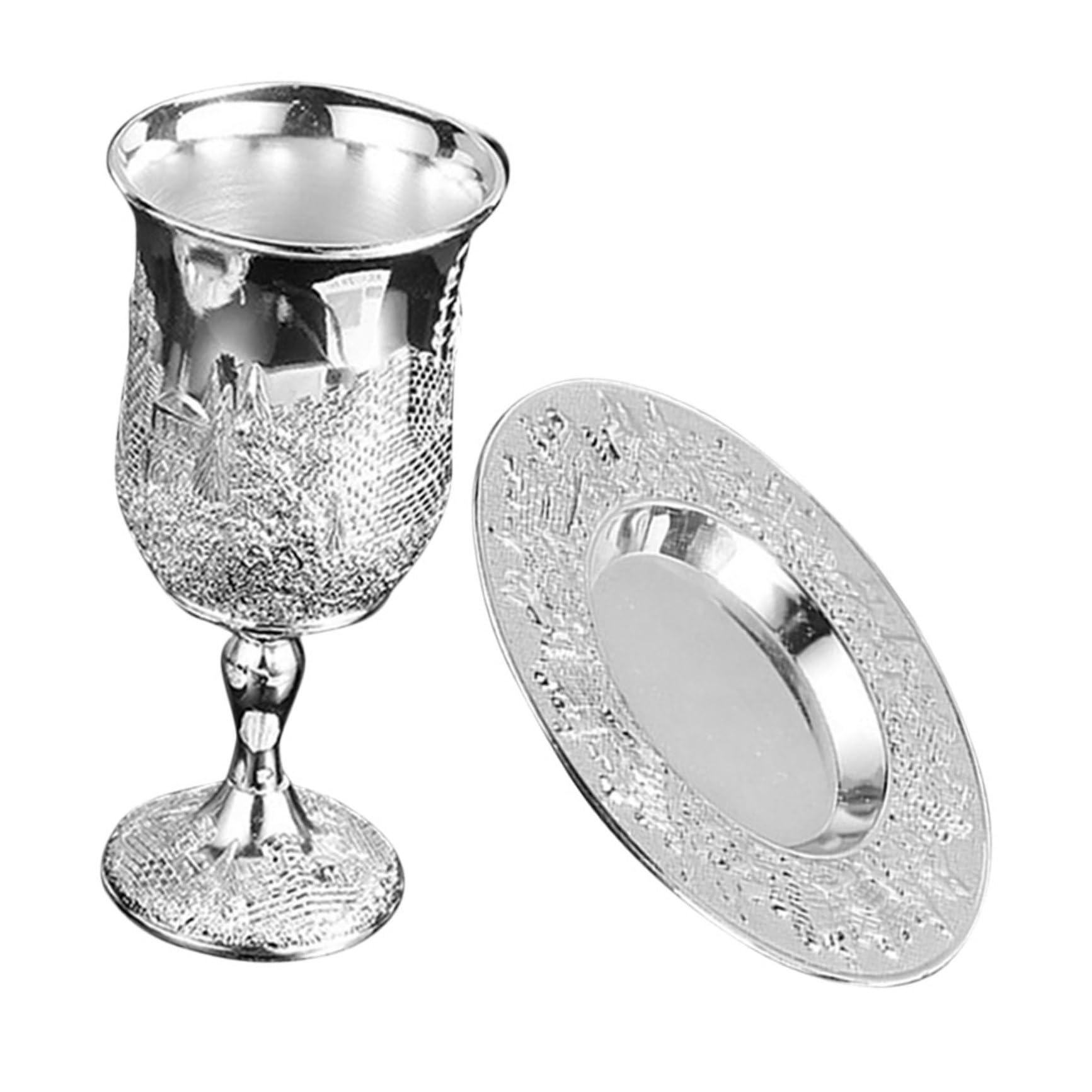 Coupe de Kiddouch en alliage de zinc avec soucoupe pour les fêtes et le Shabbat