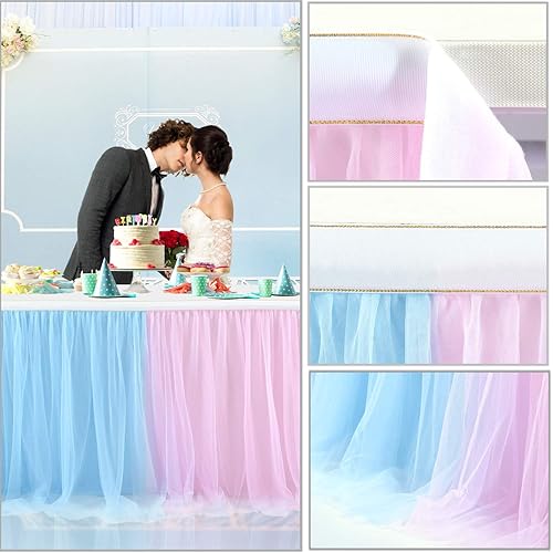 Snapklik.com : 9ft Pink And Blue Gender Reveal Table Skirt Tulle Tutu Table  Clothes Cover For Baby Shower Boy Or Girl Birthday Party Wedding Cake  Decorations