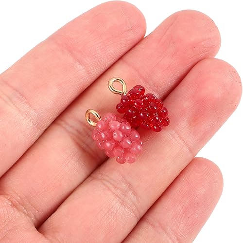 Miniatura 4 de Tofficu 12 dijes de fruta de uva, colgantes diminutos de resina para collares, pulseras, joyería, manualidades, color rojo y rosa